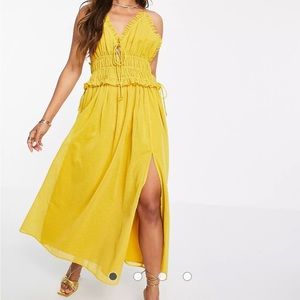 Yellow Spaghetti Strap MIDI Dress